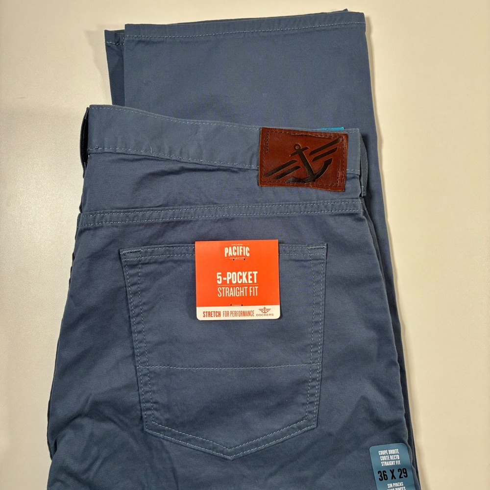 NEW Dockers Pacific Collection 5-Pocket Pants 36x29‎ Blue Straight Stretch Chino